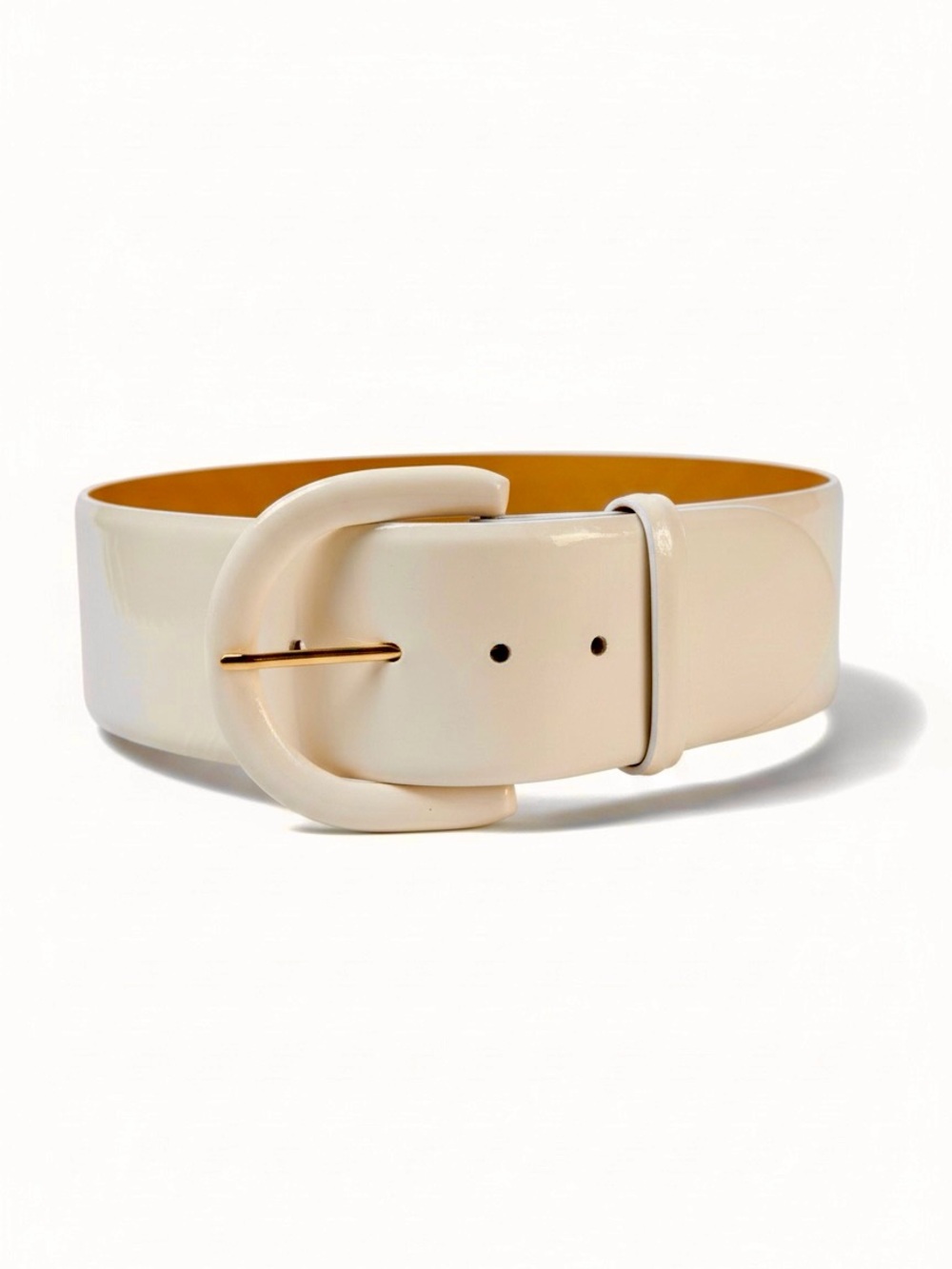 W. Kleinberg Light Cream Patent Wide Belt with Rounded Buckle